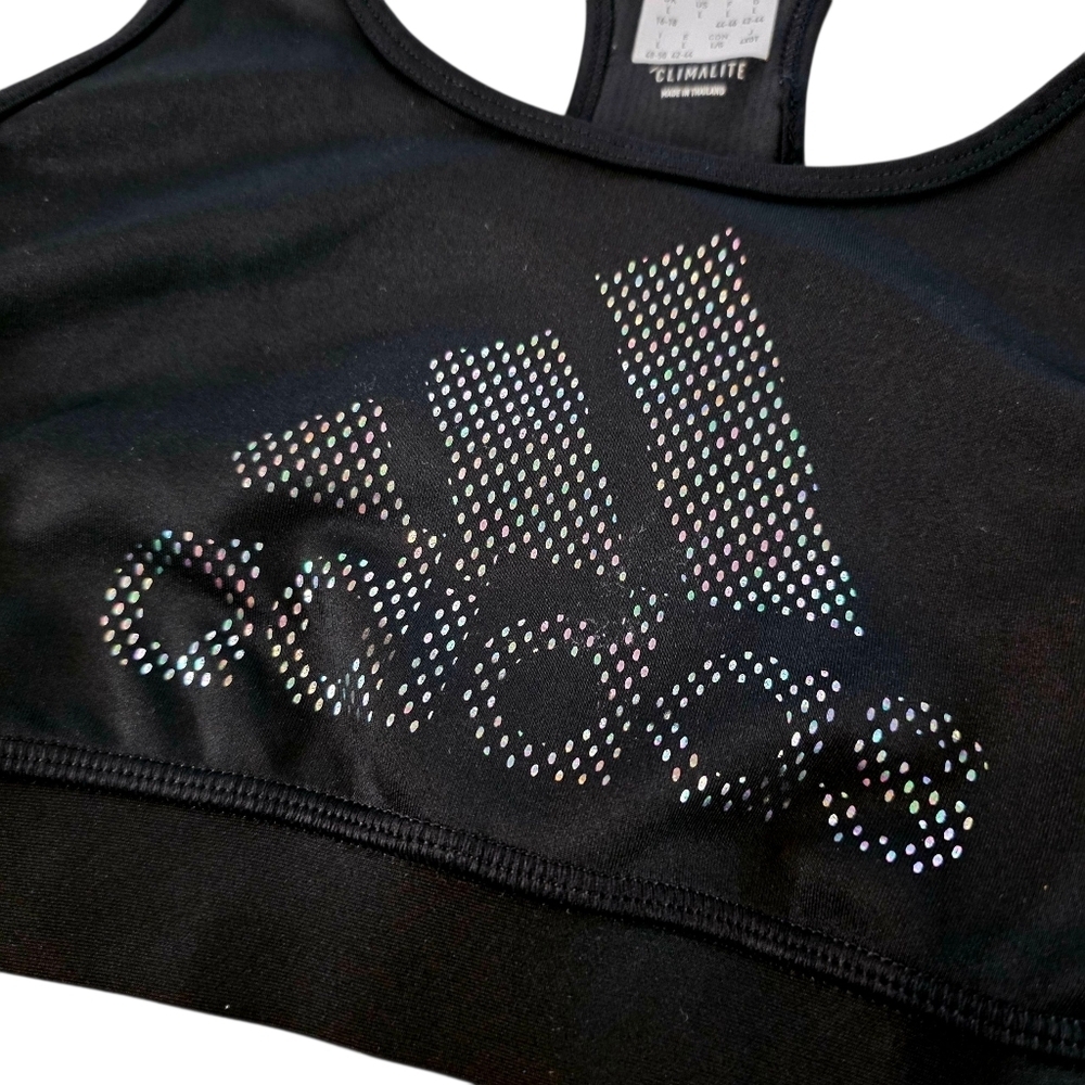 Adidas Techfit Climalite Sports Bra Metallic Logo Spellout | Size L Women - Picture 2 of 6